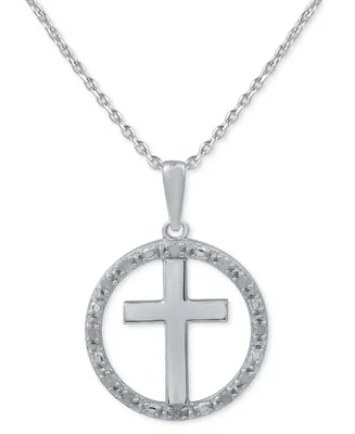 Diamond Halo Cross 18" Pendant Necklace (1/10 ct. t.w.) in Sterling Silver