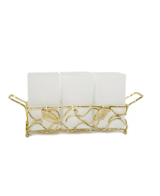 Classic Touch Leaf Cutlery Holder with White Inserts - Gold
