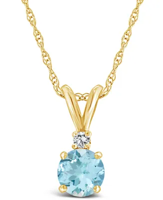 Aquamarine (1/2 ct. t.w.) and Diamond Accent Pendant Necklace 14K Yellow Gold or White