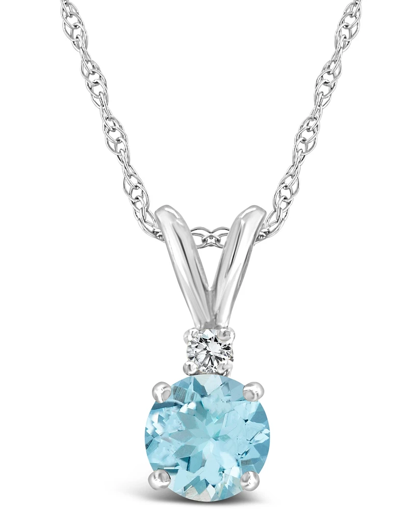 Aquamarine (1/2 ct. t.w.) and Diamond Accent Pendant Necklace 14K Yellow Gold or White