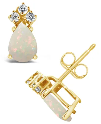 Opal (3/4 ct. t.w.) and Diamond (1/8 Stud Earrings 14K Yellow Gold or White