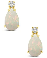 Opal (3/8 ct. t.w.) and Diamond Accent Stud Earrings 14K Yellow Gold or White