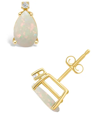 Opal (1 ct. t.w.) and Diamond Accent Stud Earrings 14K Gold or White
