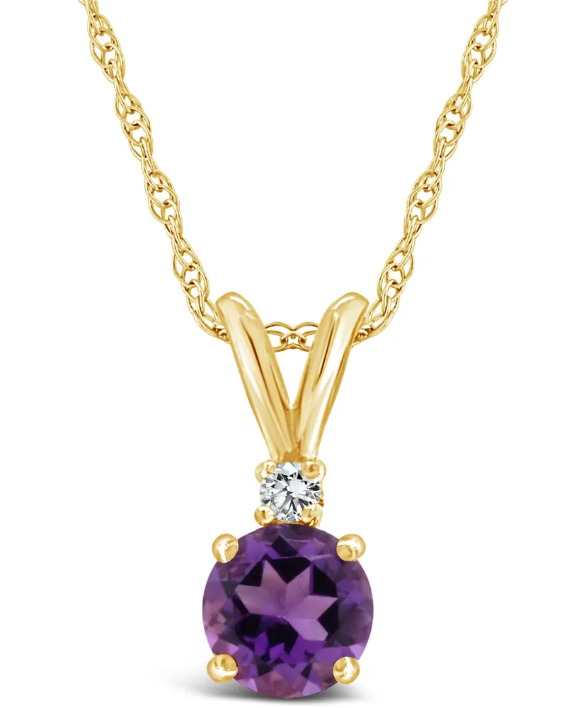 Amethyst (3/4 ct.t.w) and Diamond Accent Pendant Necklace in 14K Yellow Gold