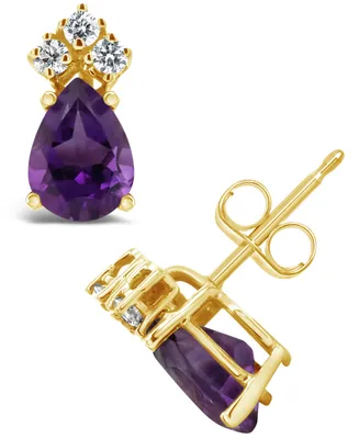 Amethyst (1-1/3 ct.t.w) and Diamond (1/8 ct.t.w) Stud Earrings 14K Yellow Gold