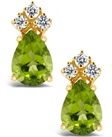 Peridot (1-5/8 ct.t.w) and Diamond (1/8 ct.t.w) Stud Earrings 14K Yellow Gold