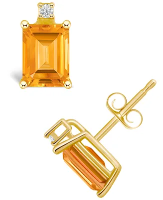 Citrine (1-1/10 ct. t.w.) and Diamond Accent Stud Earrings 14K Yellow Gold or White