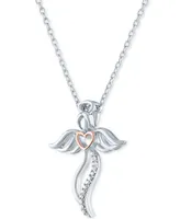 Diamond Accent Angel Heart Pendant Necklace in Sterling Silver & 14k Rose Gold-Plate, 16" + 2" extender