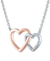 Diamond Accent Double Heart Pendant Necklace in Sterling Silver & 14k Rose Gold-Plate, 16" + 2" extender