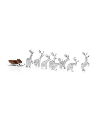 Nambe Mini Reindeer Set, 10 Piece - Silver