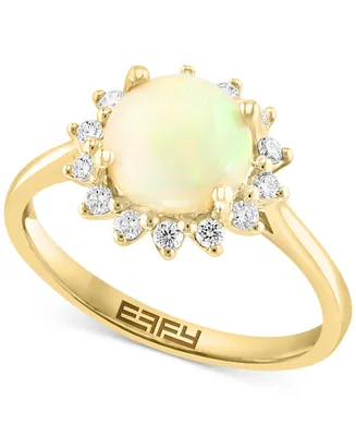 Effy Ethiopian Opal (1-1/10 ct. t.w.) & Diamond (1/5 ct. t.w.) Halo Ring in 14k Gold