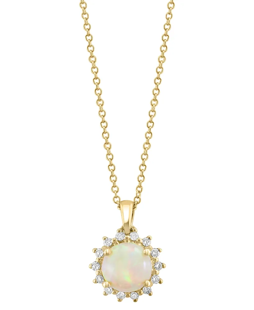 Effy Ethiopian Opal (1-1/6 ct. t.w.) & Diamond (1/6 ct. t.w.) Halo 18" Pendant Necklace in 14k Gold