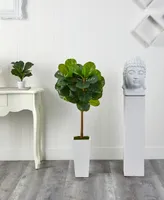 Nearly Natural 4' Fiddle Leaf Artificial Tree in White Tower Planter