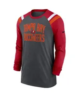 Men's Nike Heathered Charcoal and Red Tampa Bay Buccaneers Tri-Blend Raglan Athletic Long Sleeve Fashion T-shirt