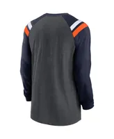 Men's Nike Heathered Charcoal and Navy Denver Broncos Tri-Blend Raglan Athletic Long Sleeve Fashion T-shirt