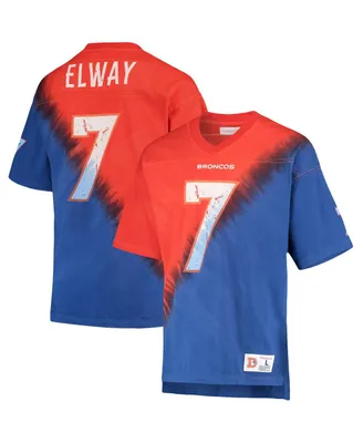 Men's Mitchell & Ness John Elway Orange, Royal Denver Broncos Retired Player Name and Number Diagonal Tie-Dye V-Neck T-shirt