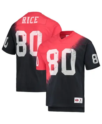 Men's Mitchell & Ness Jerry Rice Black, Red San Francisco 49ers Retired Player Name and Number Diagonal Tie-Dye V-Neck T-shirt