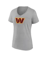 Women's Fanatics Heathered Gray Washington Commanders Primary Logo V-Neck T-shirt