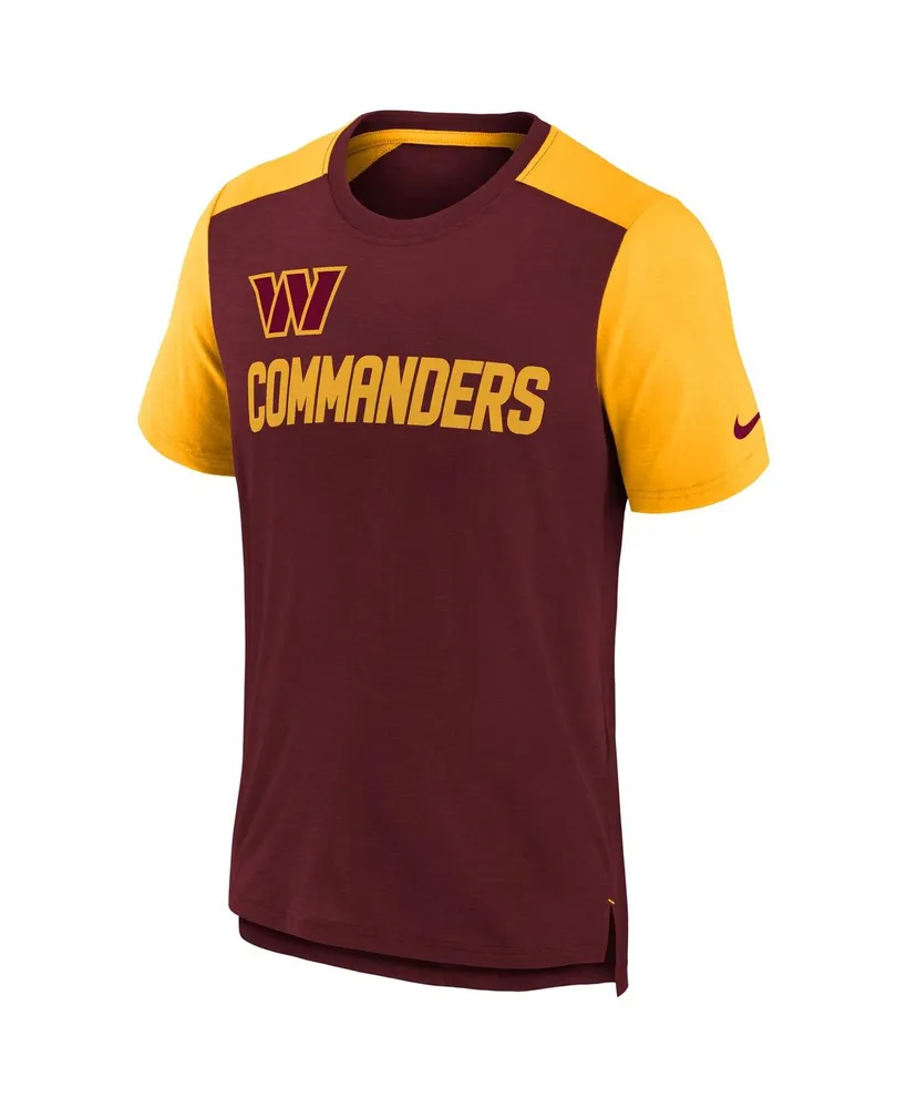 Big Boys Nike Heathered Burgundy, Gold Washington Commanders Colorblock Team Name T-shirt