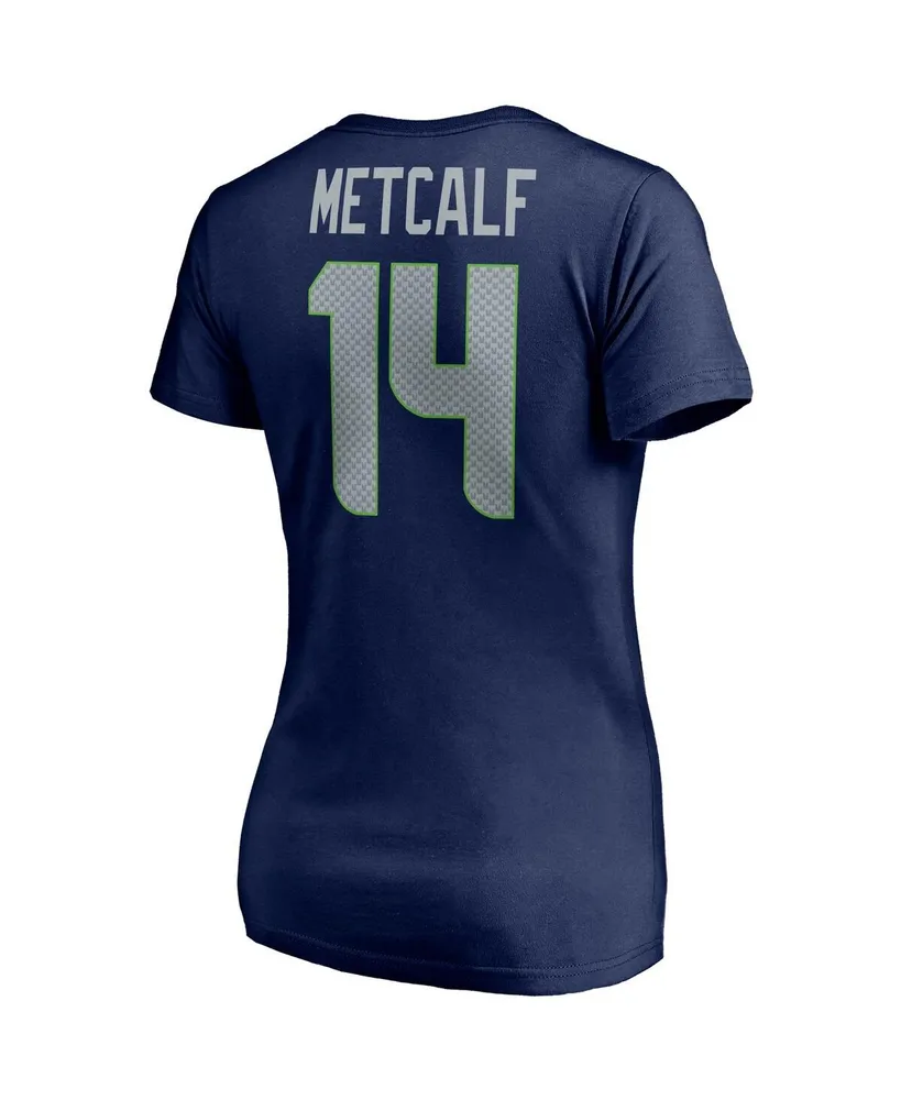 Women's Fanatics Dk Metcalf College Navy Seattle Seahawks Player Icon Name and Number V-Neck T-shirt