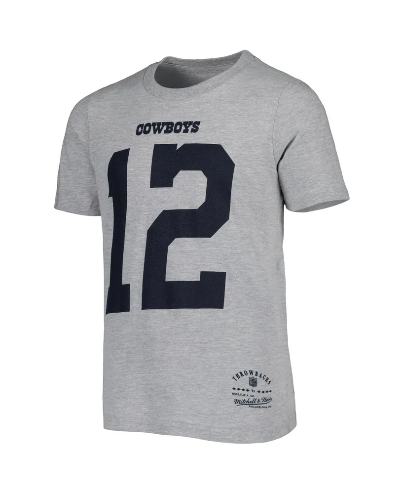 Big Boys Mitchell & Ness Roger Staubach Heathered Gray Dallas Cowboys Retired Retro Player Name and Number T-shirt