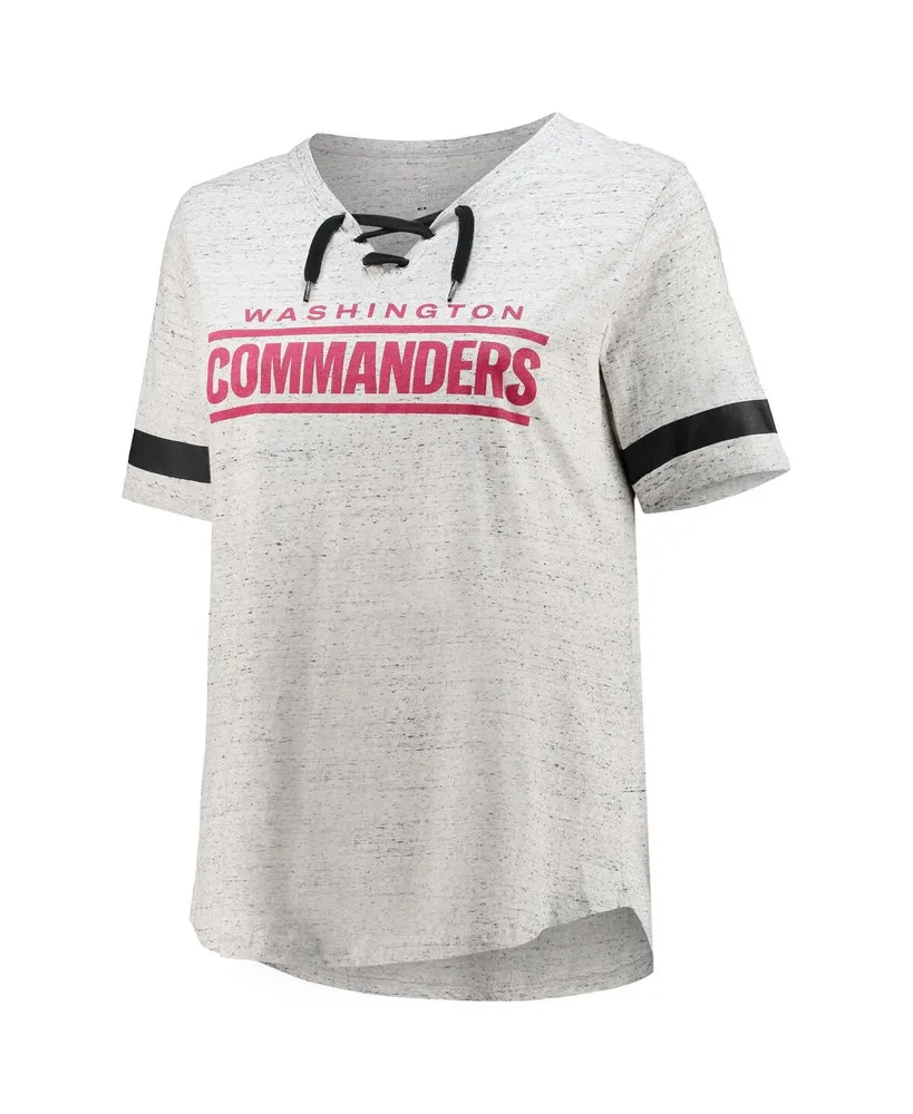 Women's Heathered Gray Washington Commanders Plus Lace-Up V-Neck T-shirt