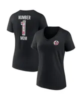 Women's Fanatics Black Pittsburgh Steelers Plus Mother's Day #1 Mom V-Neck T-shirt