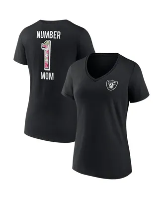 Women's Fanatics Black Las Vegas Raiders Plus Size Mother's Day #1 Mom V-Neck T-shirt