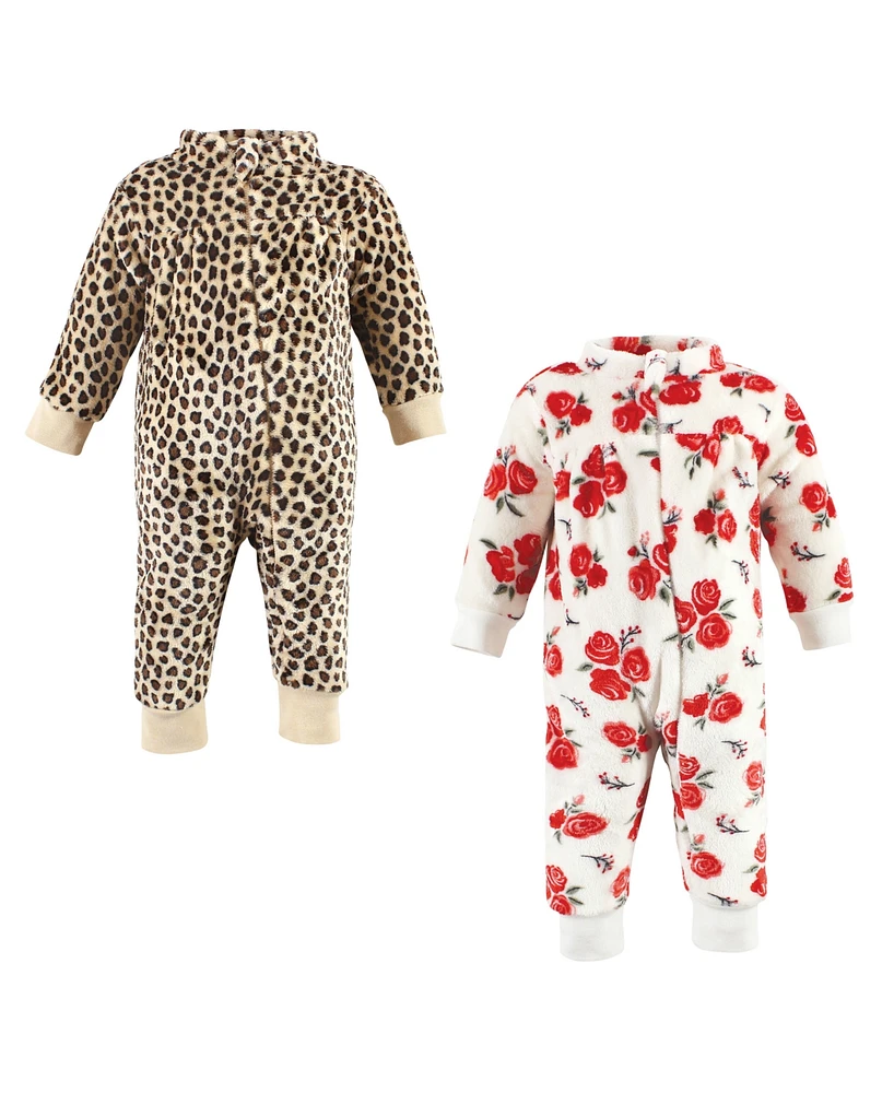 Hudson Baby Baby Girls Hudson Plush Jumpsuits, Red Rose Leopard, 9-12 Months