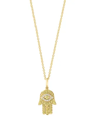 Effy Yellow Diamond (1/4 ct. t.w.) & White Diamond (1/20 ct. t.w.) Hamsa Hand 18" Pendant Necklace in 14k Gold