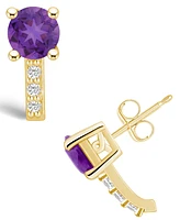 Macy's Amethyst (1-1/2 ct. t.w.) and Diamond (1/8 ct. t.w.) Stud Earrings in 14K Yellow Gold