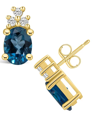 Macy's London Topaz (3-1/5 ct. t.w.) and Diamond (1/5 ct. t.w.) Stud Earrings in 14K Yellow Gold