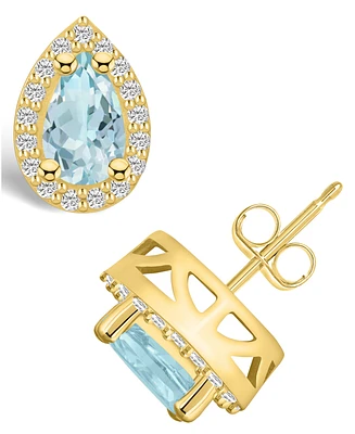 Macy's Aquamarine (-/ ct. t.w.) and Diamond (/ ct. t.w.) Halo Stud Earrings in 14K Yellow Gold