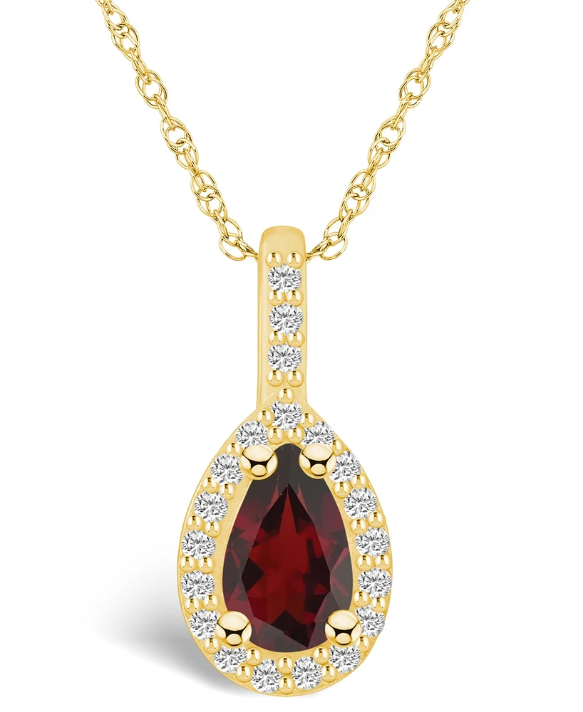 Macy's Garnet (1-1/10 Ct. T.w.) and Diamond (1/5 Ct. T.w.) Halo Pendant Necklace in 14K Yellow Gold