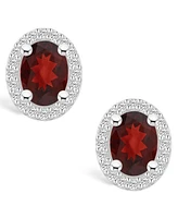 Macy's Garnet (3 ct. t.w.) and Diamond (3/8 ct. t.w.) Halo Stud Earrings in 14K Gold