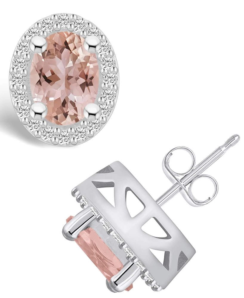 Macy's Morganite (2-1/3 ct. t.w.) and Diamond (3/8 ct. t.w.) Halo Stud Earrings in 14K Gold