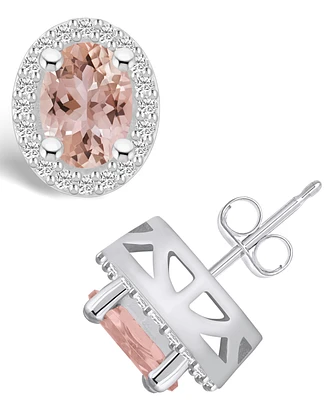 Macy's Morganite (2-1/3 ct. t.w.) and Diamond (3/8 ct. t.w.) Halo Stud Earrings in 14K Gold