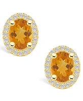 Macy's Citrine (2-3/8 ct. t.w.) and Diamond (3/8 ct. t.w.) Halo Stud Earrings in 14K Yellow Gold
