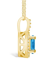 Macy's Blue Topaz (1-5/8 Ct. T.w.) and Diamond (1/4 Ct. T.w.) Halo Pendant Necklace in 14K Yellow Gold