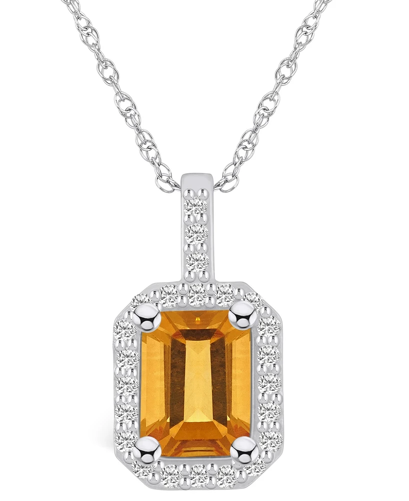 Macy's Citrine (1-5/8 Ct. T.w.) and Diamond (1/4 Ct. T.w.) Halo Pendant Necklace in 14K Gold