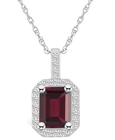 Macy's Garnet (2 Ct. T.w.) and Diamond (1/4 Ct. T.w.) Halo Pendant Necklace in 14K Gold