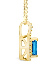 Macy's Blue Topaz (2 Ct. T.w.) and Diamond (1/4 Ct. T.w.) Halo Pendant Necklace in 14K Yellow Gold