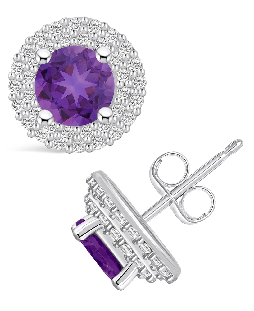 Macy's Amethyst (1-1/2 ct. t.w.) and Diamond (1/2 ct. t.w.) Halo Stud Earrings in 14K Gold