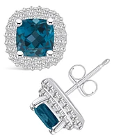 Macy's London Topaz (2-1/2 ct. t.w.) and Diamond (3/8 ct. t.w.) Halo Stud Earrings in 14K Gold