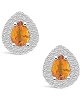 Macy's Citrine (1-1/3 ct. t.w.) and Diamond (5/8 ct. t.w.) Halo Stud Earrings in 14K Gold