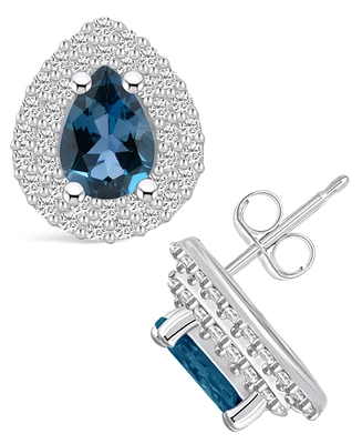 Macy's London Topaz (1-3/4 ct. t.w.) and Diamond (5/8 ct. t.w.) Halo Stud Earrings in 14K Gold