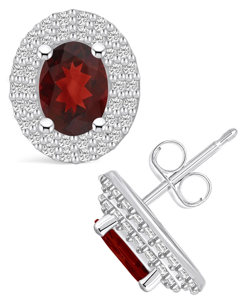 Macy's Garnet (1-/ ct. t.w.) and Diamond (1/2 ct. t.w.) Halo Stud Earrings in 14K Gold