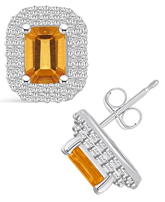 Macy's Citrine (2 ct. t.w.) and Diamond (3/4 ct. t.w.) Halo Stud Earrings in 14K Gold