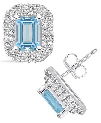 Macy's Aquamarine (1-3/4 ct. t.w.) and Diamond (3/4 ct. t.w.) Halo Stud Earrings in 14K Gold