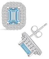 Macy's Aquamarine (1-3/4 ct. t.w.) and Diamond (3/4 ct. t.w.) Halo Stud Earrings in 14K Gold